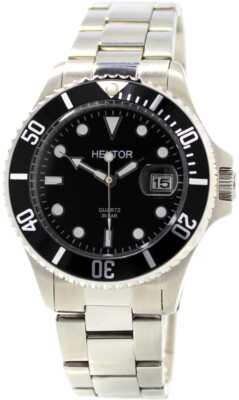 HEKTOR 30BAR Sport Stahl Taucher Herrenuhr geschraubte Krone Lünette schwarz