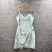 New Ally Womens Wrap Dress Size 12 Green White Floral Sleeveless Sweetheart Neck