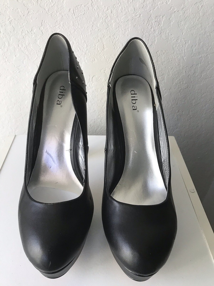 Women's Diba Yes Lady Black Platform Round Toe Studded Heel Size