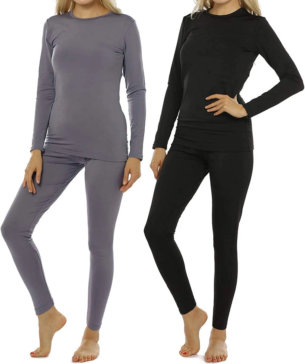 2 Sets Womens Thermal Underwear Set Long John Fleece Lined Top Bottom Base  Layer