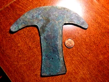 GENUINE 800 - 1500 AD PRE-COLUMBIAN AZTEC COPPER AXE MONEY 6" by 5-3/8" F1