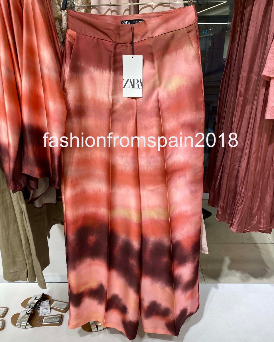 ZARA NEW WOMAN HIGH-WAIST TIE-DYE PRINT TROUSERS WIDE-LEG