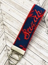 Key Fob Monogram/ Personalized/ Lobster Print / Wristlet/ Red/ Blue