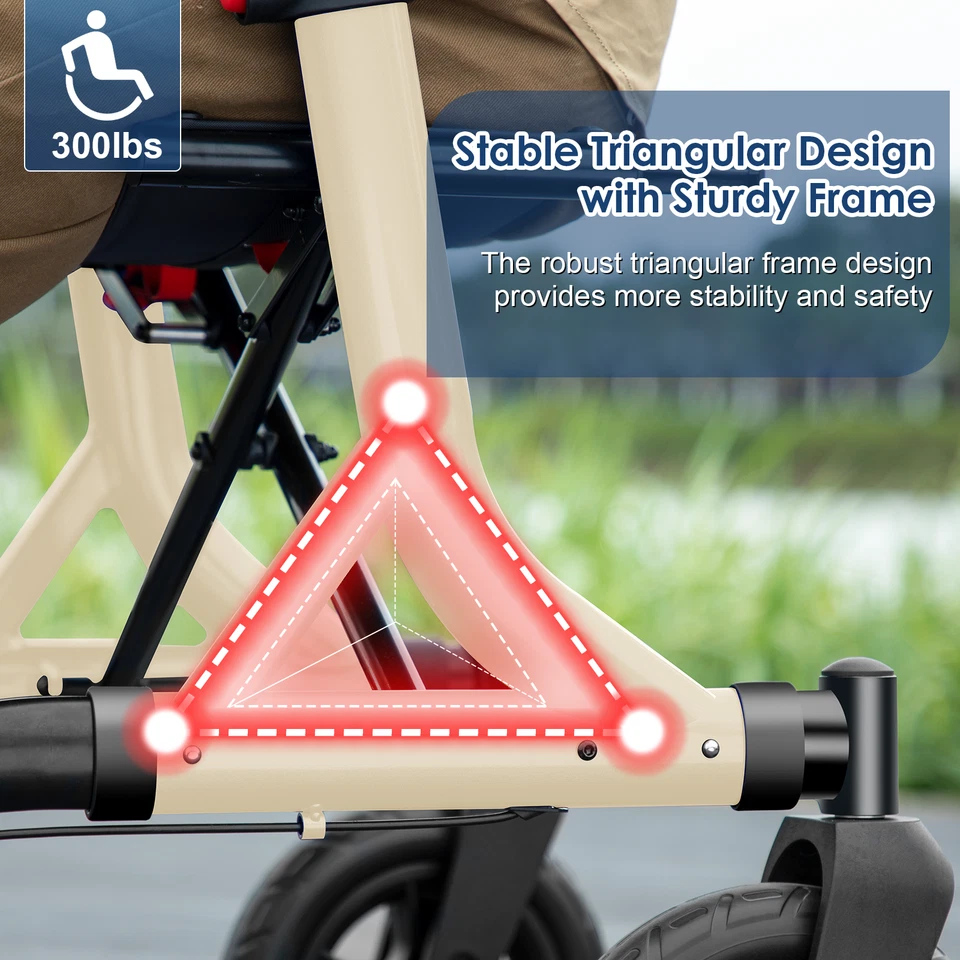 Портативные вездеходные складные уличные ходунки MAXWALK 10 дюймов колеса для пожилых людей 300 фунтов - Изображение 3 из 4