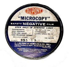DuPont 1950s Microcopy Film Canister 35mm Safety Negative Film Panchromatic