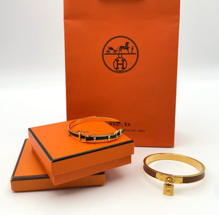 Auth Hermes Kelly Cadenas/Equestrian Bangle Leather Brown/Green2PCS W/B BA080140
