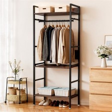 Heavy Duty Clothes Rail Rack Metal Closet Organizer with Wood Shelves Adjustable