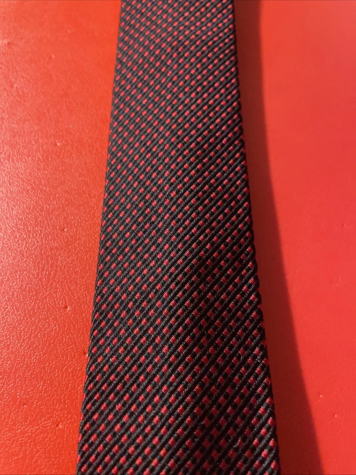 Vintage 50s Haband Square End Skinny Tie Rockabilly VLV Red Woven Silk - Image 3 of 4