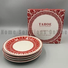 Pottery Barn Tahoe Fair Isle Stoneware Appetizer Plates S/4 Red #A335