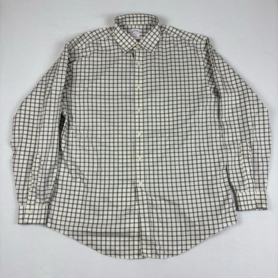 Camisa social masculina Brooks Brothers tamanho G bege com botões ajuste regular sem ferro - Imagem 2 de 4