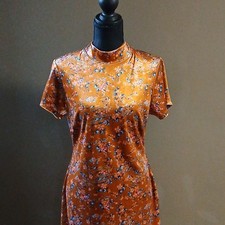 Savage X Fenty Velvet Floral Open Back Bodycon Dress Mock Neck Orange L
