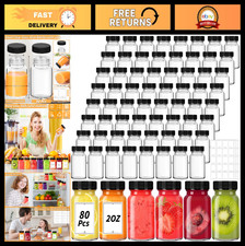 80 Pack 2 oz Clear Glass Shot Bottles with Black Lids - Reusable Mini Juice Jars