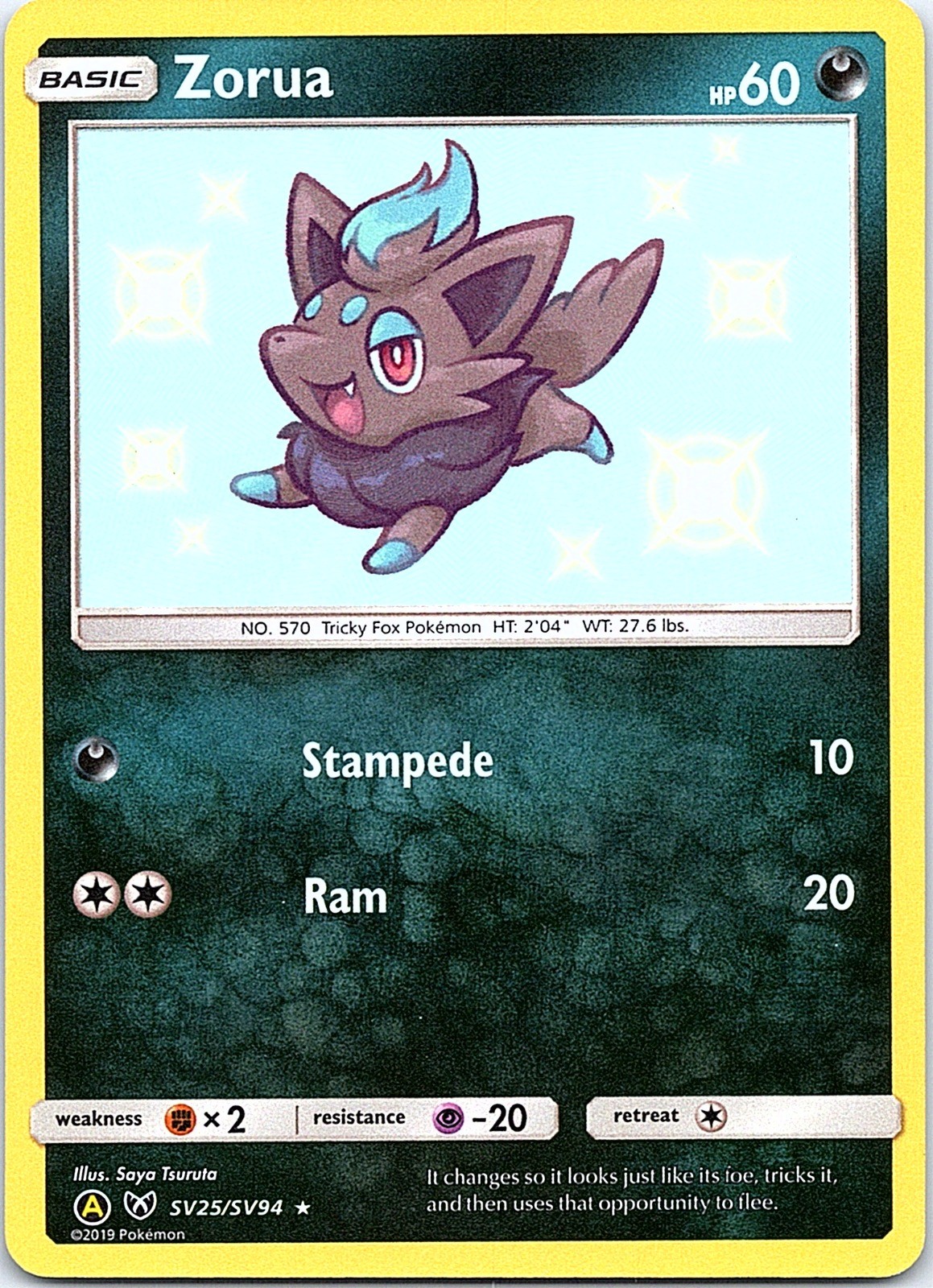 Zorua Shiny Holo Rare Hidden Fates: Shiny Vault SV25/SV94 NM