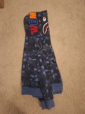 A Bathing Ape Shark Camouflage Full Zip Blue Fleece Hoodie Men's Cotton