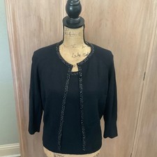 St John black Cardigan Set Shell Tank Santana Knit Office cardigan embellished M