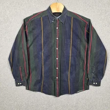 Vintage Structure Shirt Mens XL Green Navy Striped Long Sleeve Button Down 90s