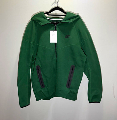 Nike Tech Men's Green Full Zip Hooded Fleece Hoodie w/ Pockets Size L FQ1883-341