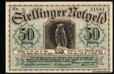 Notgeld Stellingen, 1920, 50 Pfennig, mit Bär und Mann auf Eisblöcken 