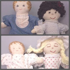 2 Vintage Topsy Turvy Dolls Reversible Rag Cloth Prairie Dress Painted Faces