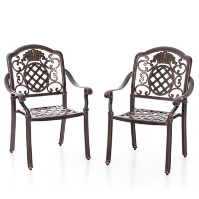 2PCS Patio Cast Aluminum Chairs Outdoor Metal Armchairs w/ Ergonomic Curved Seat