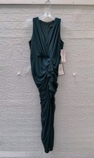 New Betsy  Adam Wrap Gather Gown Forest V Neck Dress Sz 12P