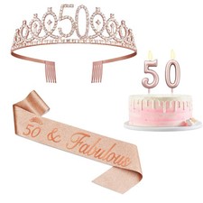 50th Birthday Decoration for Women Rose Gold Sash Tiara Candles Gifts Kit