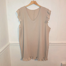 Made in Italy Womens Dress Beige Size UK 20 22 Ruffle Knee Length Holiday Beach