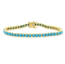 Tennis Bracelet Lab Created Turquoise Round Cut 5Ct 14K Yellow Gold Plated 6.5"