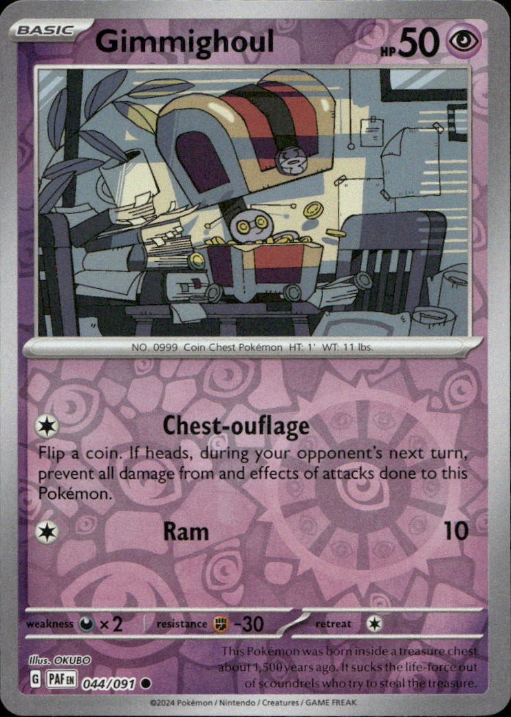 Gimmighoul 044/091 SV Paldean Fates Reverse Holo C NM Pokémon — English