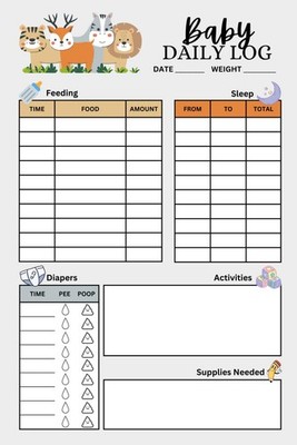 Baby Daily Log Book: Track Feedings, Diapers, Sleep, Activities, And Supplies Ne