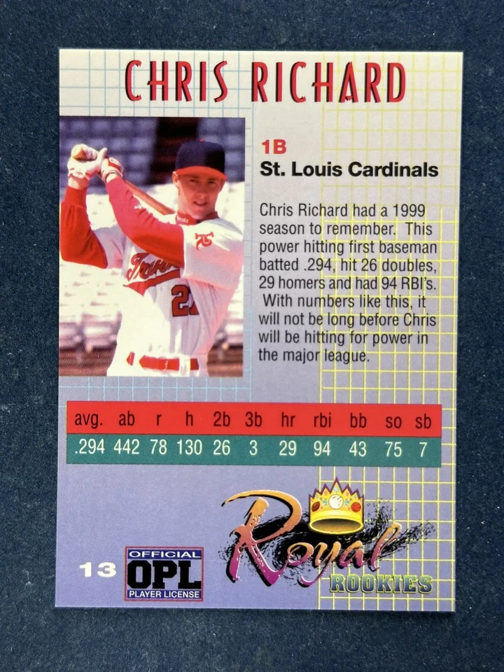 2000 Royal Rookies Chris Richard Autograph St. Louis Cardinals /4950 - Image 2 of 2