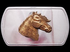 IJ11165 VINTAGE 1970s  HORSE HEAD  SILVERTONE WESTERN BELT BUCKLE