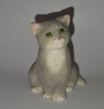 Vintage Resin Cat Ornament ~ Grey Tabby Kitten Figurine ~ Tuxedo Pattern