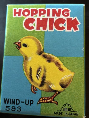 Vintage Tin Wind-Up Toy Fuji Press Kogyosho Co Hopping Chick 593 w box Japan 