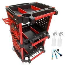 3-Tier Auto Detailing Tool Cart with 4 Hanging with 4 Tool Hanging Boards-A