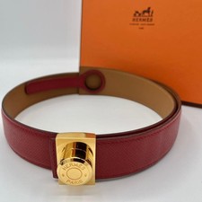 Auth Hermes Belt Leather Gold Hardware Red Unisex 75 Box B stamp 1998