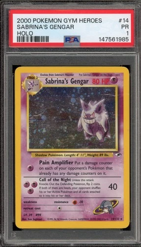 Pokemon Sabrina's Gengar Gym Heroes Unlimited Holo Rare #14 PSA 1