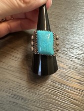 Vtg Sterling Silver 925 Navajo Native American Chunky Turquoise Ring, 8.5