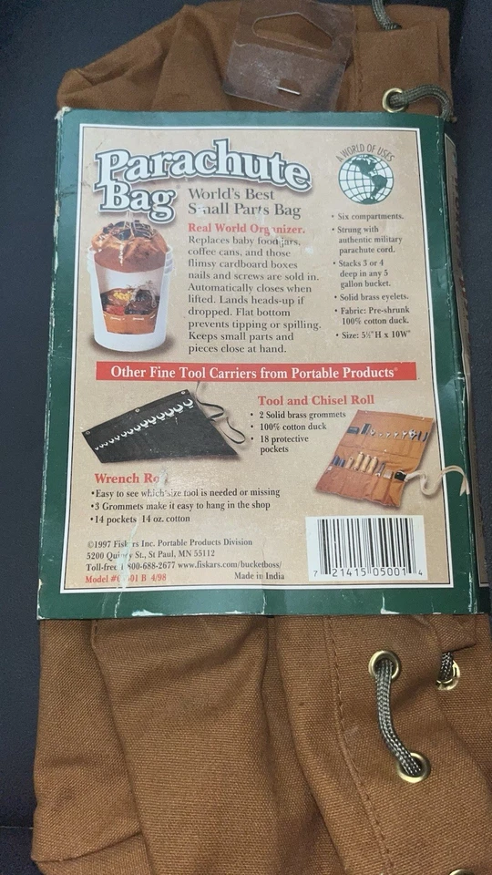 Bucket Boss Vintage 1997 Parachute Bag,100% Cotton Duck Canvas,Flat Bottom - Image 2 of 4