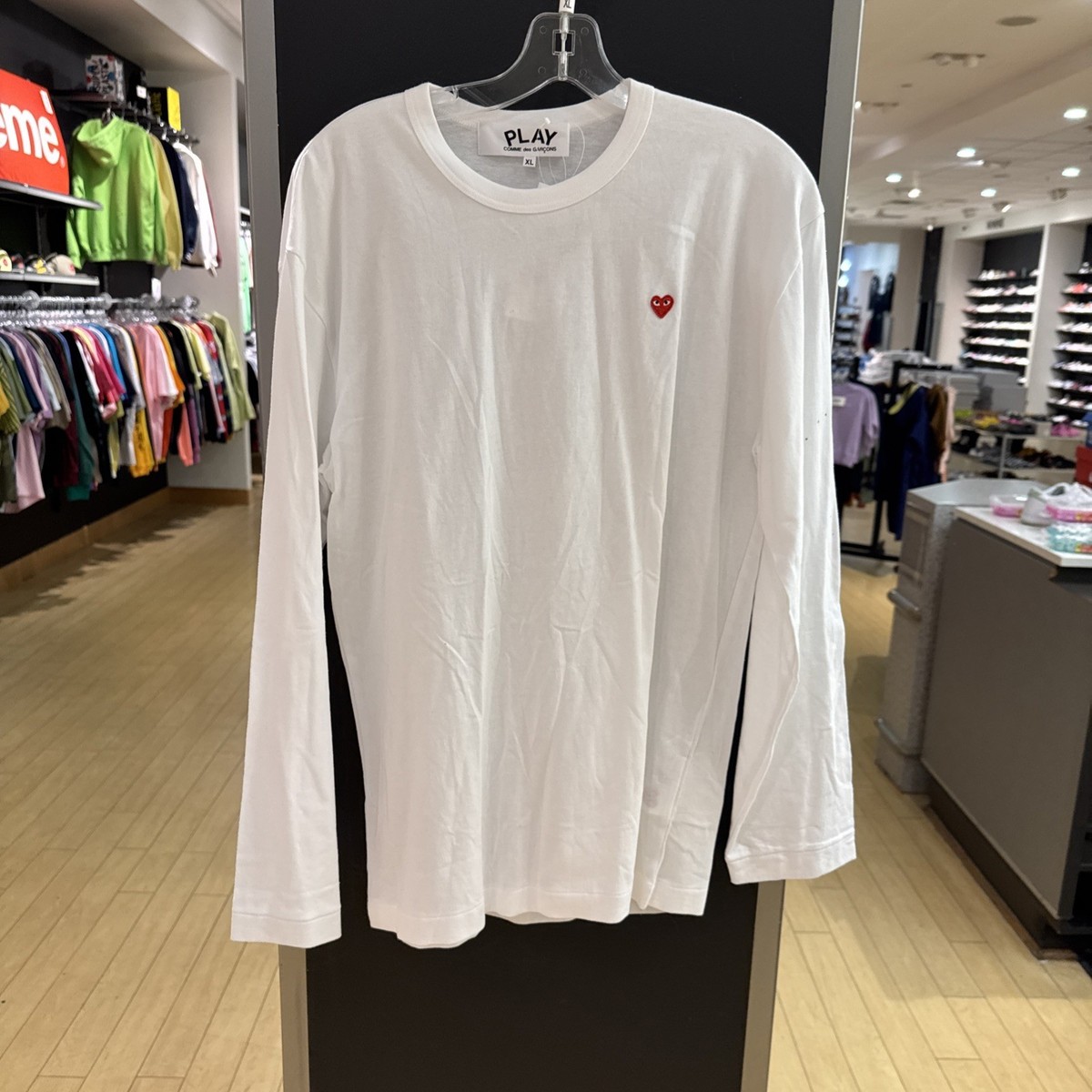 Comme De Garçon PLAY Play Small Red Heart L/S Shirt White SZ XL | eBay