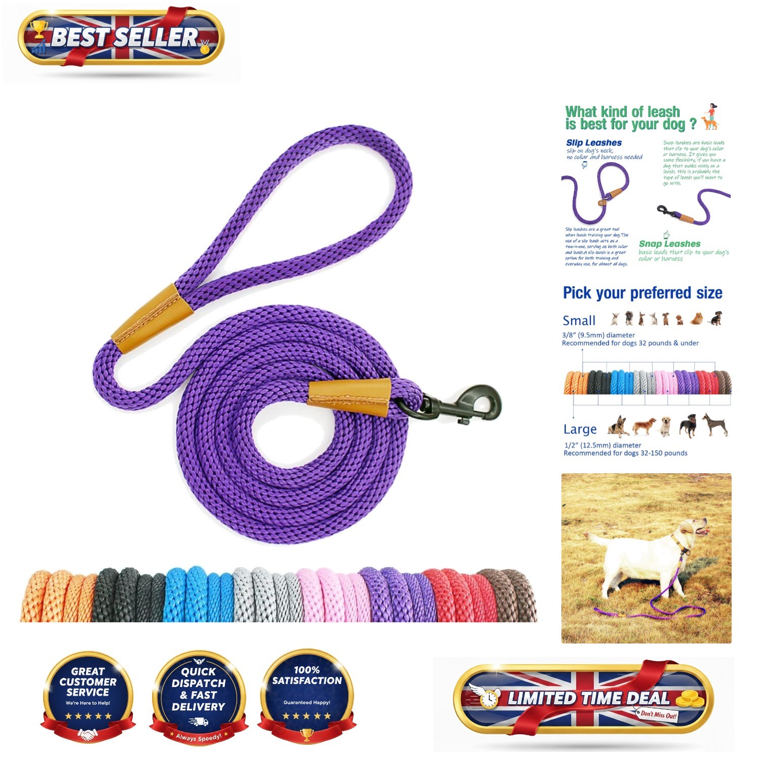 Comfortable 6ft Dog Leash with Snap Closure - Heavy Duty for Large & Small Dogs