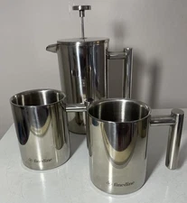 FINEDINE FRENCH PRESS COFFEE MAKER TWO INSULATED CUPS WITH HANDLES 