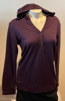 NWT Macpac Womens Merino Wool SZ 14Hooded Pullover mid layer henley snaps plum