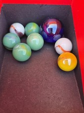 Lot of 8 Vintage Glass Marbles - Large Blue Shooter Assorted Swirls