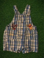 90s Disney Store Winnie the Pooh Tigger Embroidered Plaid Cotton Overalls 18M