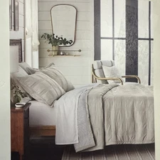 Full/Queen Grid Stitched Quilt Taupe/Green/Cream - Hearth & Hand with Magnolia