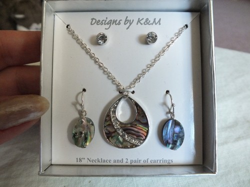 Collectible Silver Tone Necklace + 2 sets Pierced Earrings Designs by K&M NICE