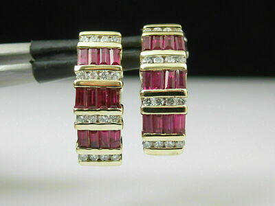 2.30Ct Baguette Red Ruby Simulated Huggie/Hoop Earrings 14k Yellow Gold Plated