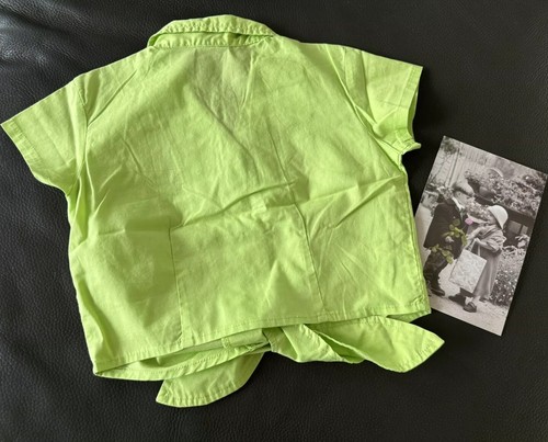 Y2K Vintage 90s Girls M (5/6) Babydoll Cropped Button-Up Top Blouse Lime - Picture 9 of 15