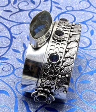925 Sterling Silver Labradorite Gemstone Jewelry Cuff Bracelet Size-ADJ"